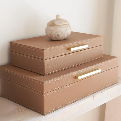 ZICOTO Decorative Storage Boxes with Lids – Set of 2 Beautiful PU Leather Organizer Bins for Yo... | Amazon (US)
