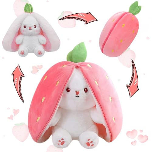 MIAODAM Bunny Stuffed Animal Reversible Cuddle Bunny Stuffed,Strawberry Bunny Transformed Rabbit Plush Zipper,Turns Into Ears Bunnies Plushies Toy Cute Stuffy Doll Easter Girlfriend Gift | Amazon (US)