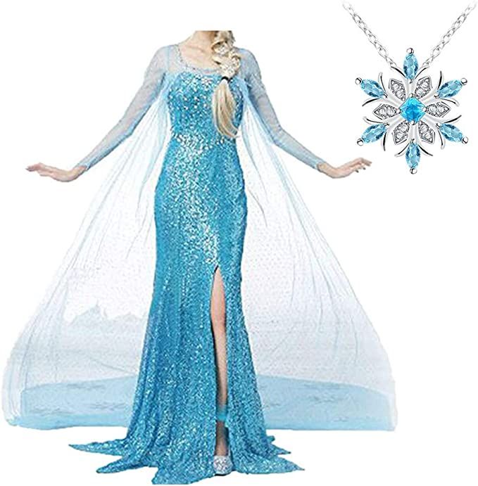 Amazon.com: Princess Elsa Dress for Women Fancy Party Elsa Costume Halloween Cosplay Halloween Ch... | Amazon (US)