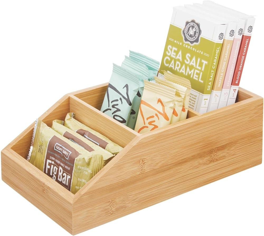 mDesign Bamboo Wood Food Storage Bin with Divided 3 Compartments and Sloped Front for Kitchen Cab... | Amazon (US)