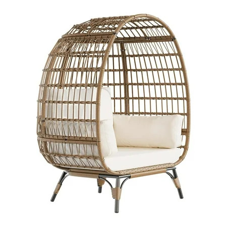 Soonbuy Wicker Egg Chair Outdoor, Oversized Patio Lounge Chair with Cushions & Metal Frame Stand, Egg Rattan Chairs for Balcony, Patio, Living Room | Walmart (US)