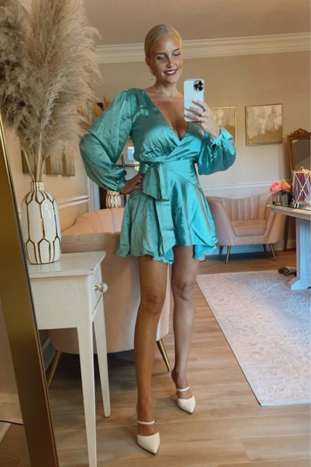 How gorgeous is this aqua satin dress? The material is so thick and luxurious and the cut is gorgeous and flattering. Perfect for a fall wedding guest dress!

#LTKwedding #LTKSeasonal #LTKstyletip