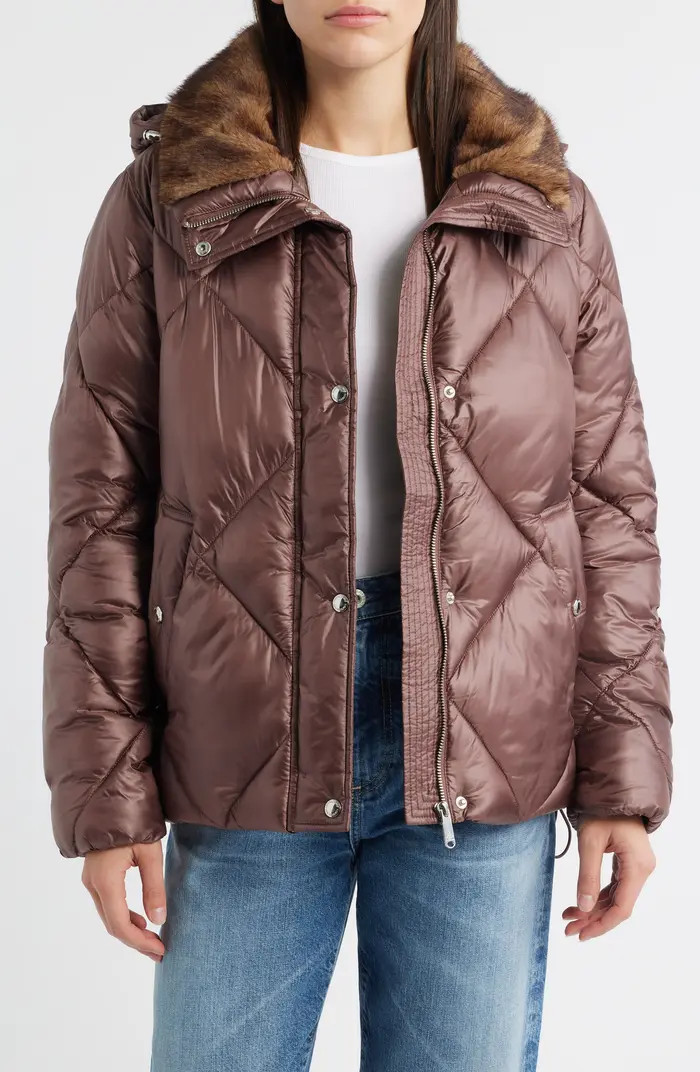 Diamond Quilted Puffer Jacket with Faux Fur Hood | Nordstrom