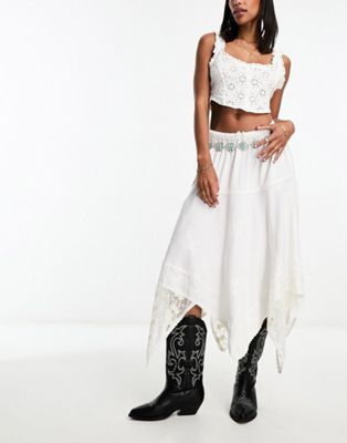 Reclaimed Vintage asymmetric hem prairie skirt in white | ASOS (Global)