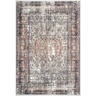 Charvi Distressed Medallion Fringe Multi 9 ft. x 12 ft. Area Rug | The Home Depot