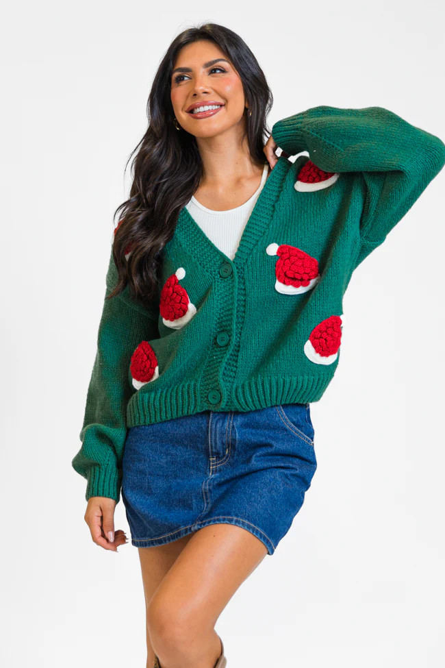 Ole Saint Nick Green Santa Hat Cardigan | Pink Lily