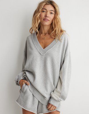 Aerie Vacay Every Day V Neck Sweatshirt | American Eagle Outfitters (US & CA)