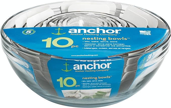 Anchor Hocking 10 Piece Mixing Bowl Set, Nesting Serving Bowls & Mixing Bowls (1 oz, 2 oz, 4 oz, ... | Amazon (US)