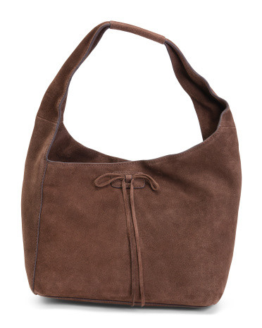 Suede Shoulder Bag With Bow Center Closure | TJ Maxx