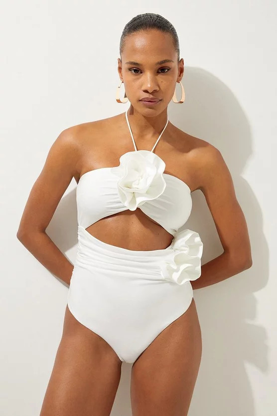 Rosette Cut Out Detail Swimsuit | Karen Millen UK + IE + DE + NL