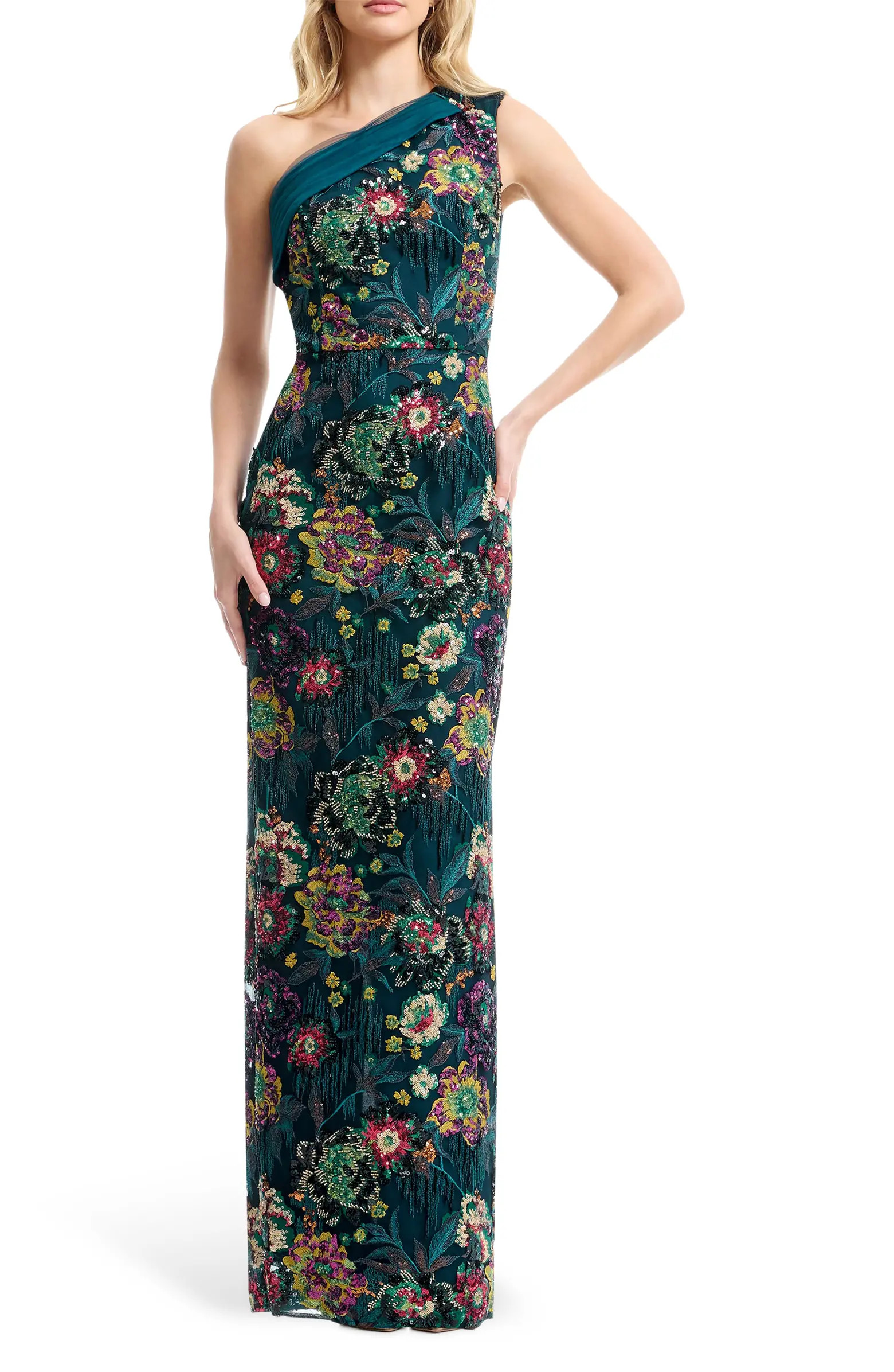 Dress the Population Sawyer Beaded Sequin One-Shoulder Gown | Nordstrom | Nordstrom