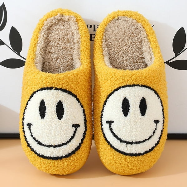 Lankey Smiley Face Slippers for Women Men Anti-Slip Soft Plush Comfy Indoor Slippers Couple Style... | Walmart (US)