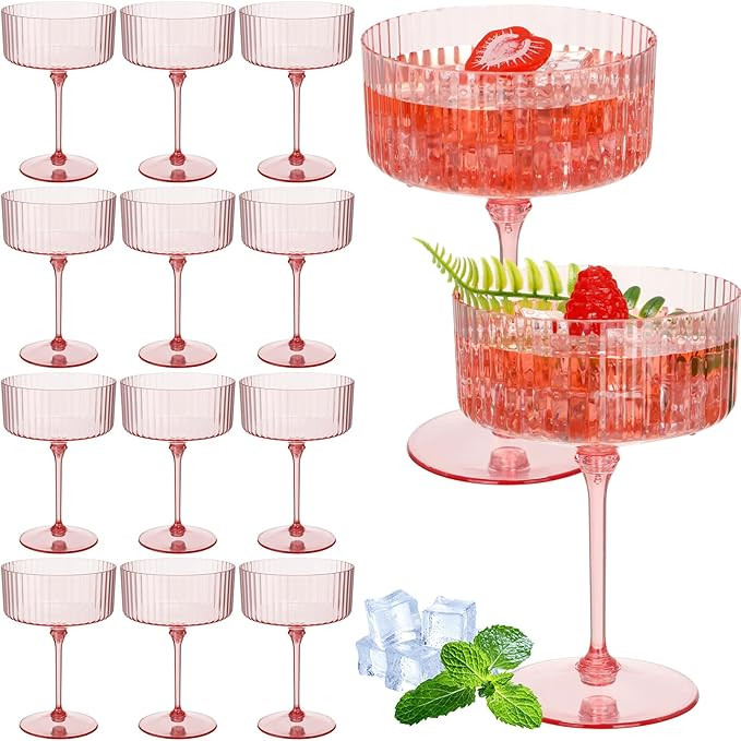 12 Pcs Ribbed Martini Glasses 10 oz Disposable Plastic Vintage Ribbed Coupe Glasses Cocktail Unbr... | Amazon (US)