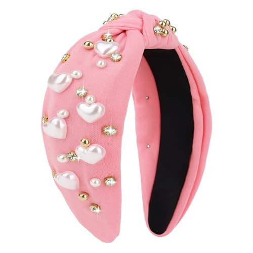 BAHABY Valentine's Day Headbands for Women Love Heart Headband Rhinestone Knotted Headband Valentine's Day Gifts for Women- Pink | Amazon (US)