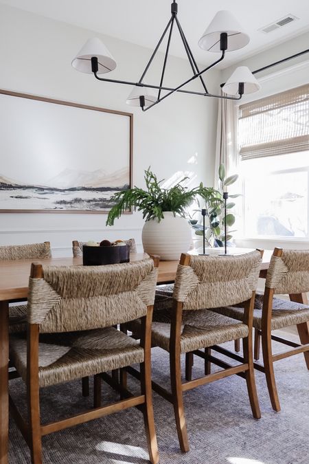 Seagrass woven dining chairs, serena and Lily dupe, serena and Lily look for less, dining room decor, black chandelier 

#LTKhome #LTKHoliday #LTKsalealert