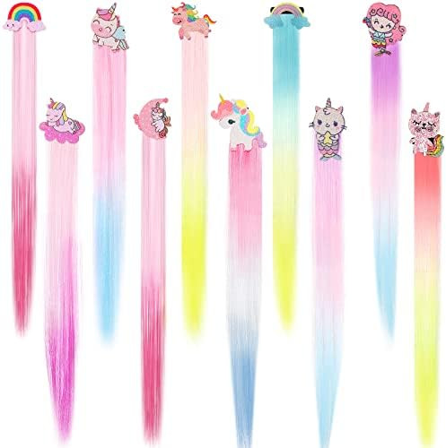 10 Pcs Braiding Hair Extensions with Clips Cat Rainbow Mermaid Unicorn Hair Accessories for Girls... | Amazon (US)