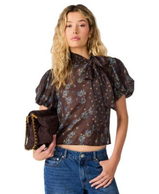 Steve Madden Women's Lolanie Floral Puff-Sleeve Blouse - Cascading Garland | Macy's