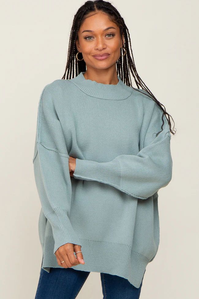 Mint Green Mock Neck Exposed Seam Sweater | PinkBlush Maternity