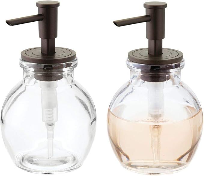 mDesign Round Glass Refillable Liquid Soap Dispenser Pump Bottle for Bathroom Vanity Countertop, ... | Amazon (US)