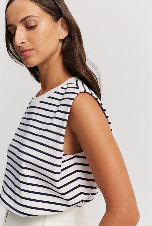 Australian Cotton Stripe Tuck Shoulder Tank | Country Road