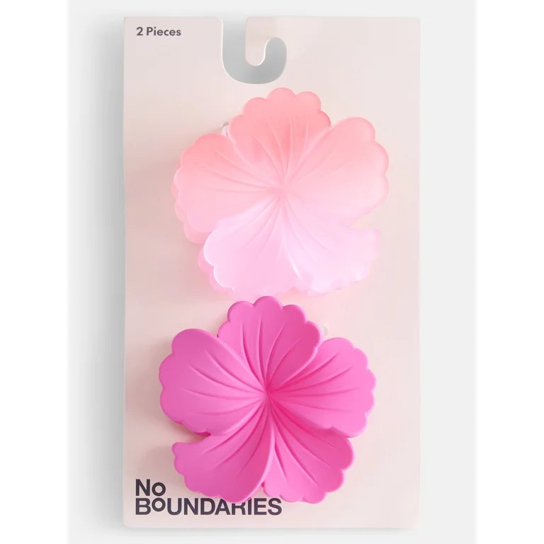 No Boundaries Women's Flower Claw Clip Set, One Size, 2 Pack, Dark Pink | Walmart (US)