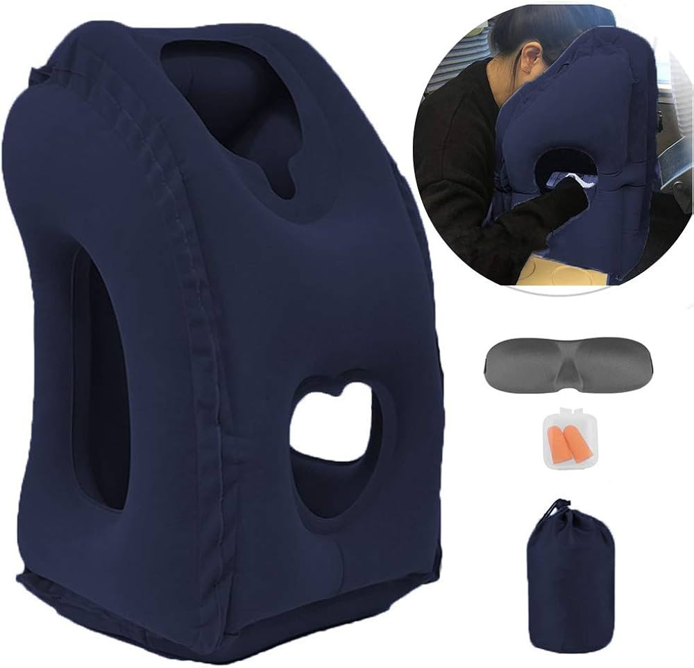 Inflatable Travel Pillow for Airplane, Inflatable Neck Air Pillow for Sleeping(Blue) | Amazon (US)