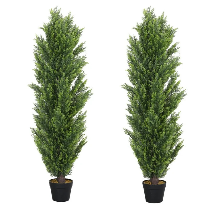 Poetree 2 Pack Artificial Tree 5 FT Artificial Cedar Topiary Trees for Outdoors Potted Fake Pine ... | Walmart (US)