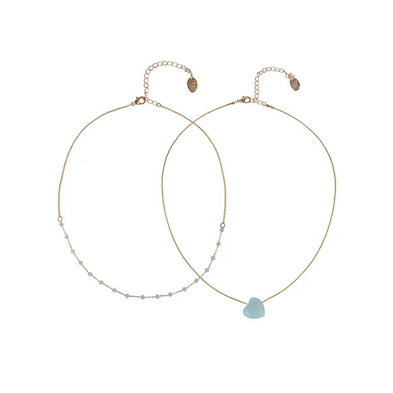 Time and Tru Goldtone 2-Row Amazonite Beads and Heart Necklace | Walmart (US)