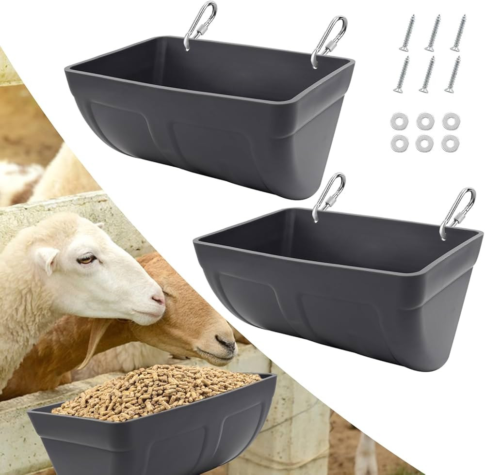 2 Pack Chicken Feeder Feed Trough with Clips Hanging Fence Feeder for Goat Chicken Duck Goose Dee... | Amazon (US)