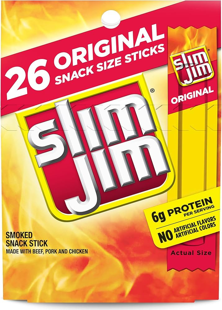 Slim Jim Smoked Meat Sticks, Original Flavor, 6g Protein Per Serving, Snack Size, Easter Basket S... | Amazon (US)