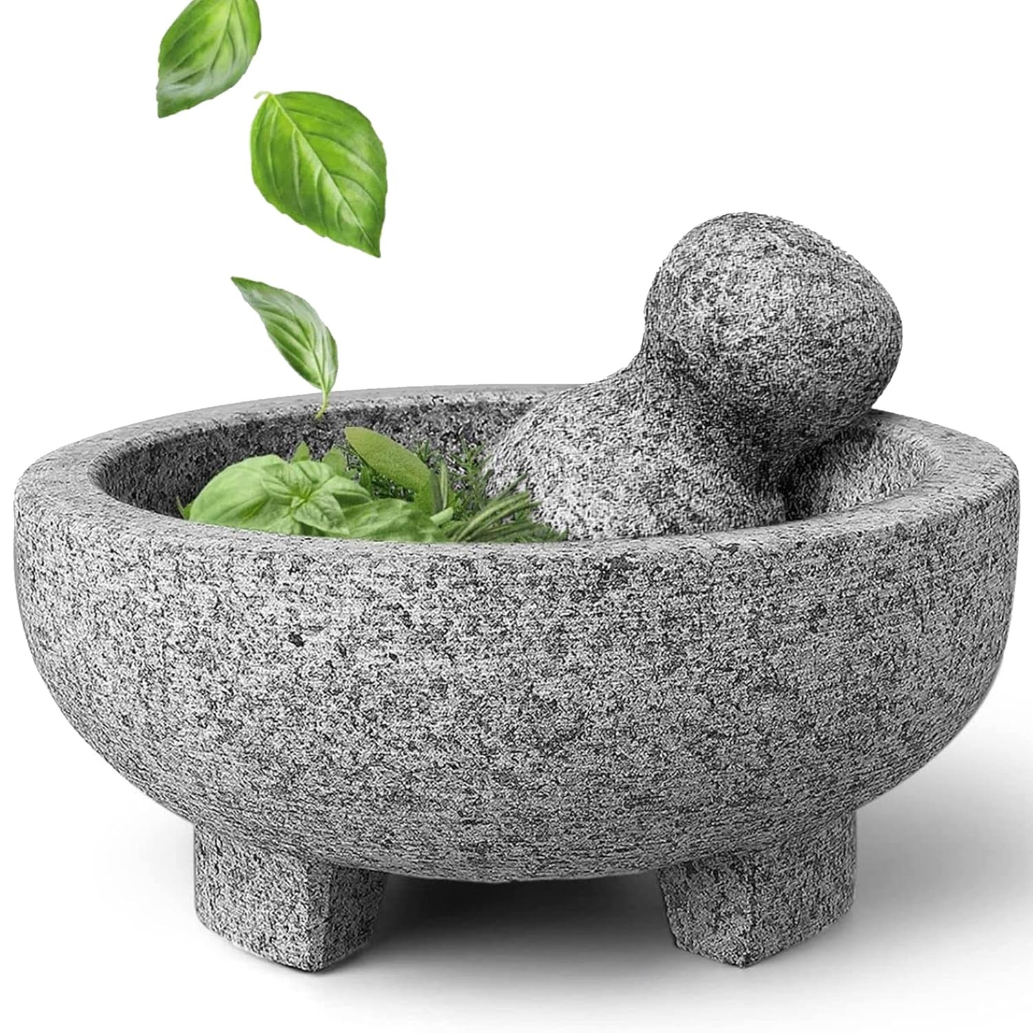Alpine Cuisine 8 Inch Granite Mortar and Pestle Set, Heavy-Duty Unpolished Stone Molcajete Grinder Bowl, Guacamole, Salsa, Spices, Herbs (4 Cup, Gray) | Amazon (US)