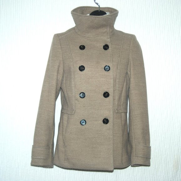 H&M Tan Double Breasted Pea Coat Jacket Size 4 | Poshmark