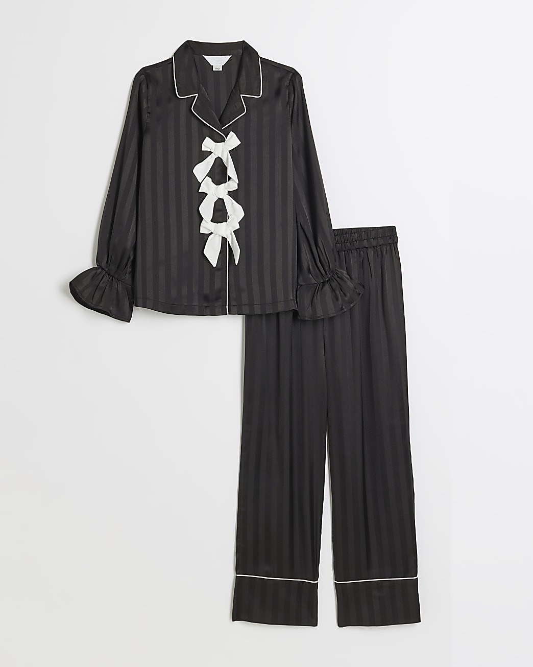 Girls Black Satin Bow Pyjamas | River Island UK & IE