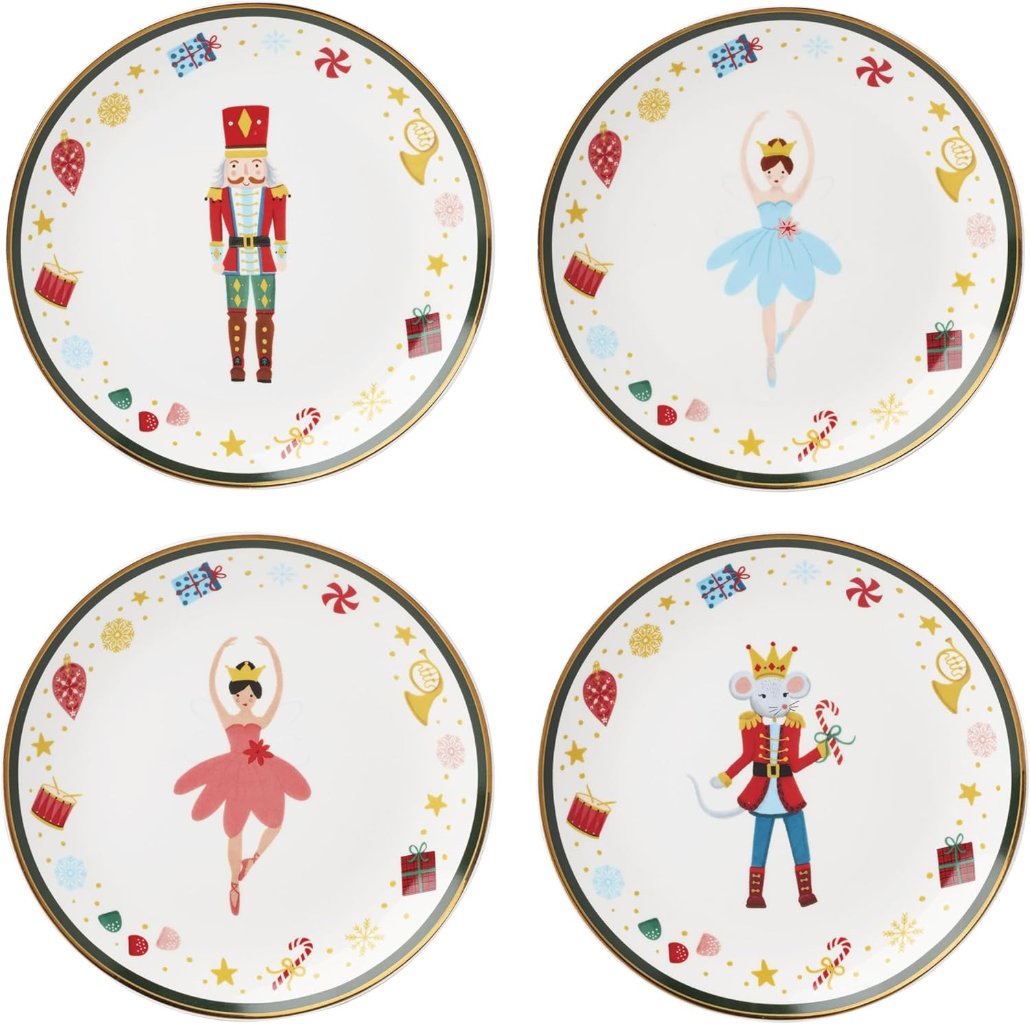 Lenox Dinnerware, Nutcracker Ballet Tidbit Plates, Service for 4, Microwave Safe & Dishwasher Saf... | Amazon (US)