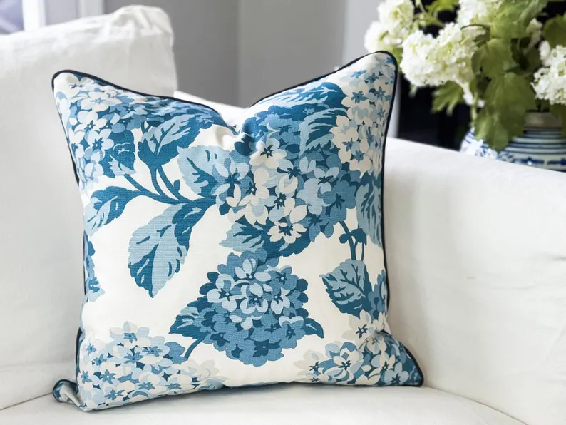 Summer Wind BLUE Hydrangea Pillow Cover, Floral Pillow, Decorative Pillow, Throw Pillow, Grandmil... | Etsy (US)