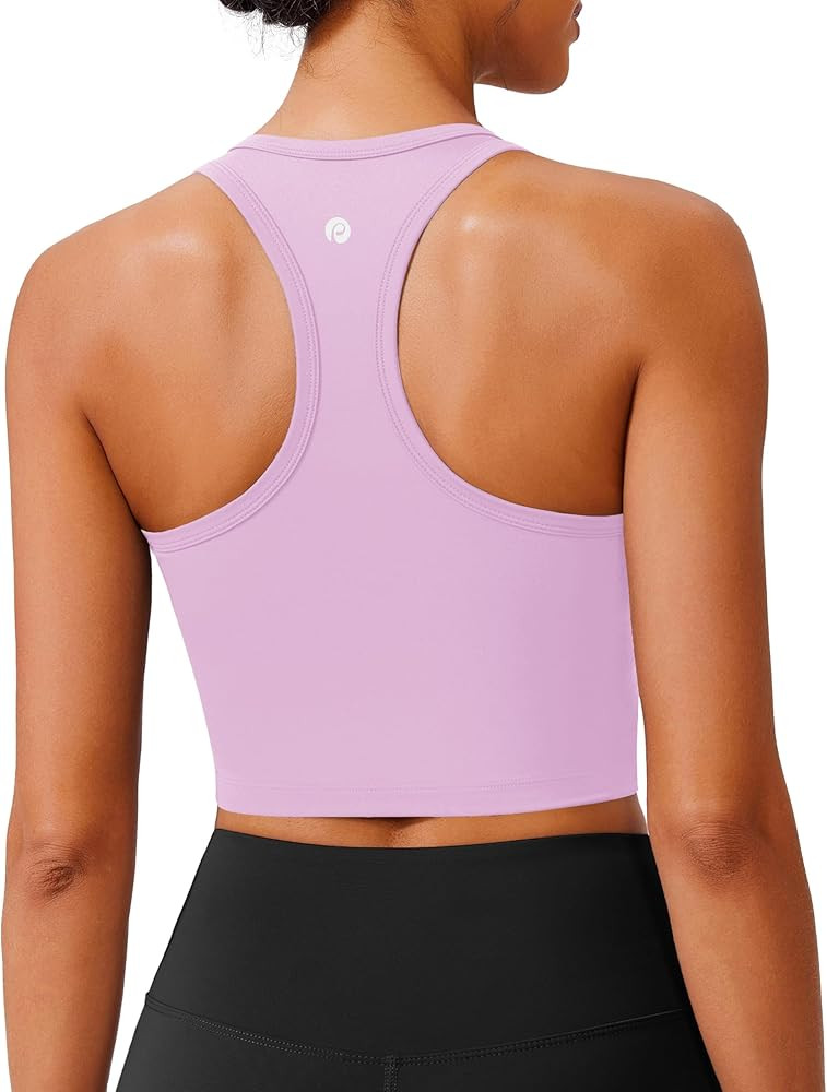 PINSPARK Racerback Crop Tank Tops for Women Longline Padded Sports Bra Scoop Neck Workout Yoga To... | Amazon (US)