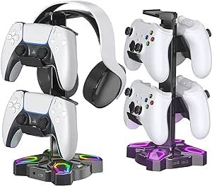 KDD Gaming RGB Headphones Stand, Rotatable Headset Stand with 9 Light Modes - Controller Holder w... | Amazon (US)