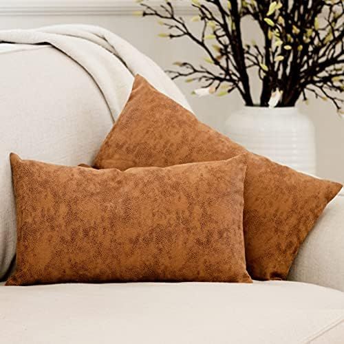 2 Pack Faux Leather Lumbar Pillow Cover, Natural Soft Touch 12x20 Lumbar Throw Pillow Cover, Decorat | Amazon (US)