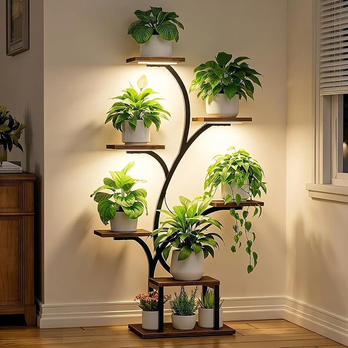 BACEKOLL Plant Stand Indoor with Grow Light, 7 Tier 49" Lighted Plant Shelf | Amazon (US)
