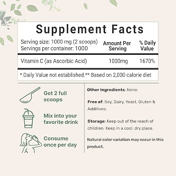 Micro Ingredients Pure Vitamin C Crystal Powder (Water Soluble Vitamin C 1000mg Per Serving), 1 K... | Amazon (US)