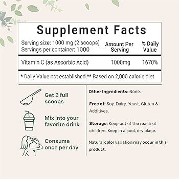 Micro Ingredients Pure Vitamin C Crystal Powder (Water Soluble Vitamin C 1000mg Per Serving), 1 K... | Amazon (US)