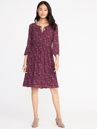 Old Navy Womens Waist-Defined Bell-Sleeve Dress For Women Purple Floral Size L | Old Navy US