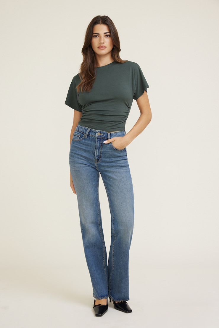 Andrea Shirred Jersey T Shirt | Dynamite Clothing