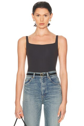 SKIMS Fits Everybody Square Neck Bodysuit in Black | FWRD 