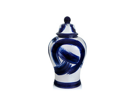 14" Brushstroke Ginger Jar, Navy | One Kings Lane