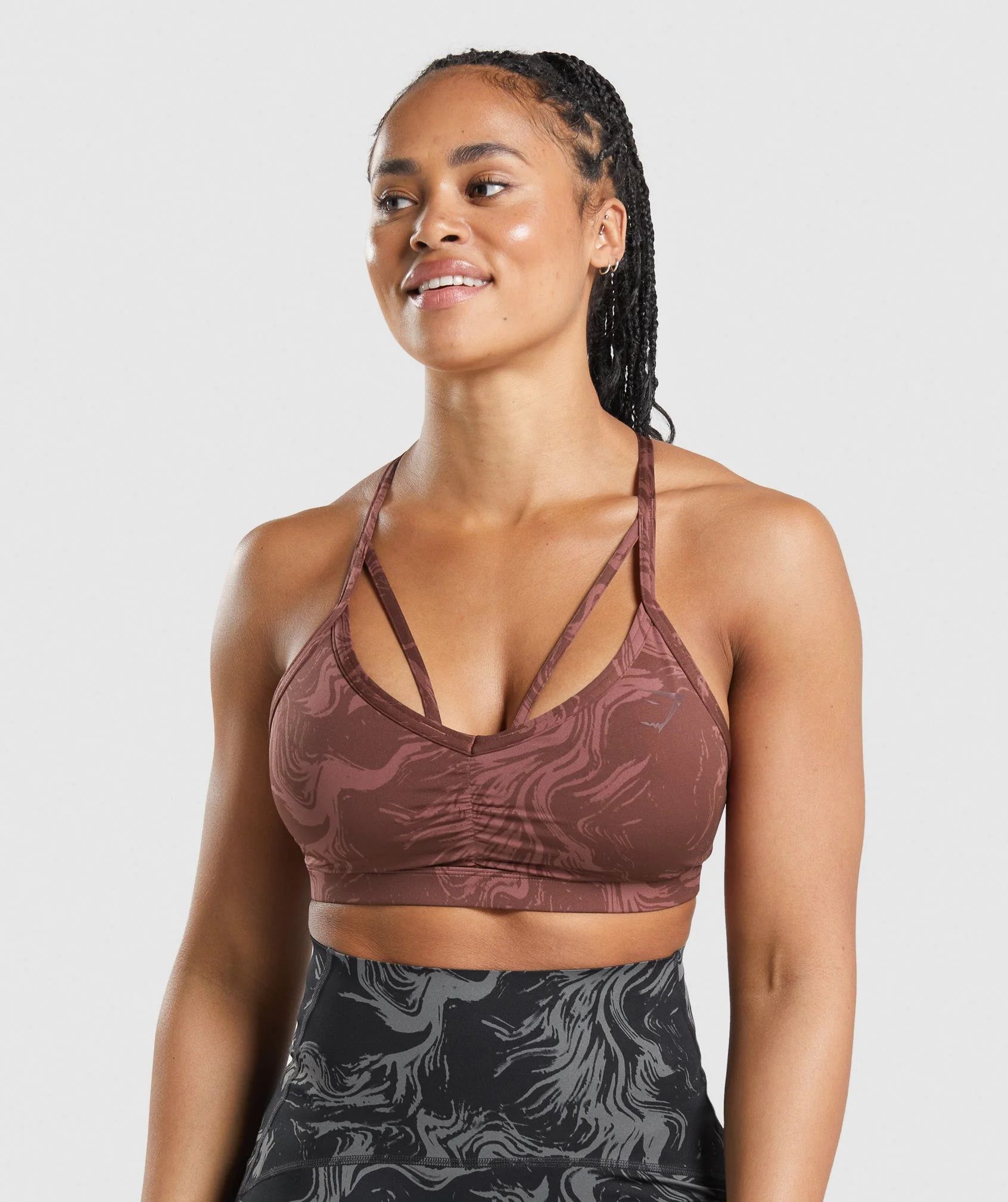 Gymshark GS Power Sports Bra - Cherry Brown Print | Gymshark CA