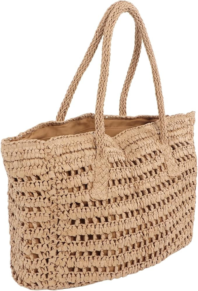 Straw Shoulder, Vintage Woven Straw Handbag Large Capacity Hollowed Out for Holiday | Amazon (US)