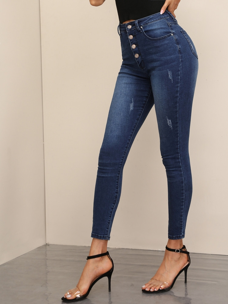 Dark Wash High-Waisted High Stretch Skinny Jeans | SHEIN