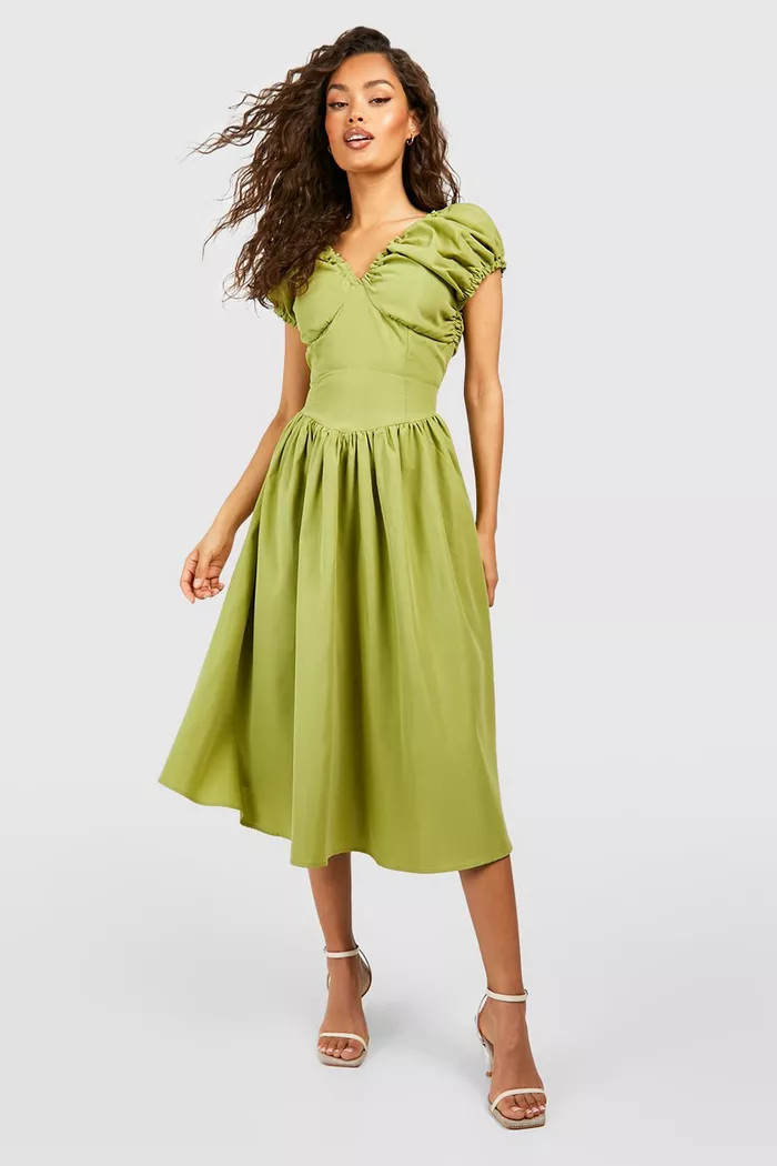 Poplin Rouched Midi Dress | Boohoo.com (UK & IE)
