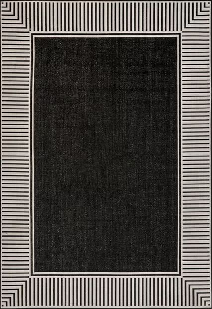 Black Striped Border Indoor/Outdoor Flatweave Area Rug | Rugs USA